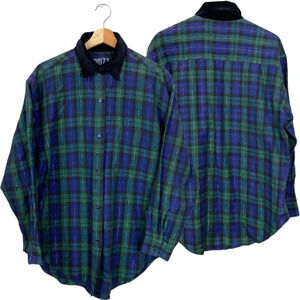 Vtg Quizz Long Sleeve Velvet Collar Plaid Button Down Shirt Women's Small Multi
